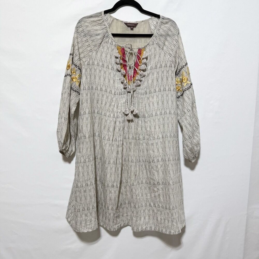 Ranna Gill Women’s SP Embroidered Tassel Tie 3/4 Sleeve Dress Boho